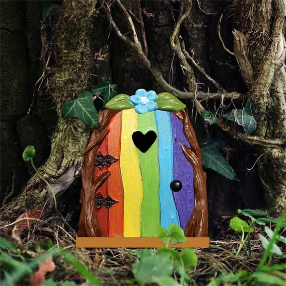 Fufafayo Miniature Gnome Door Figurines, Wooden Fairy Garden Decor, Gnome Home Tree Sculpture Art Statue, Ornament for Outdoor Garden Yard Patio Window Sill