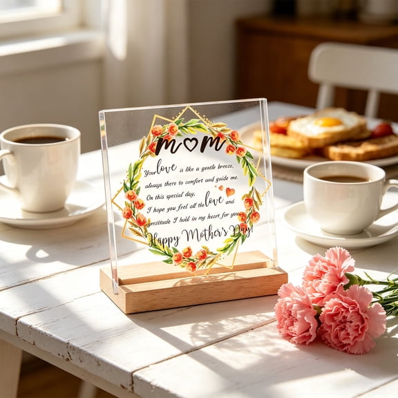 Fufafayo Mother's Day Acrylic Letter Tabletop Ornament, Clear Acrylic Wooden Base Display for Mom, Heartfelt Message Home Decor, Table Centerpiece for Living Room Bedroom Office