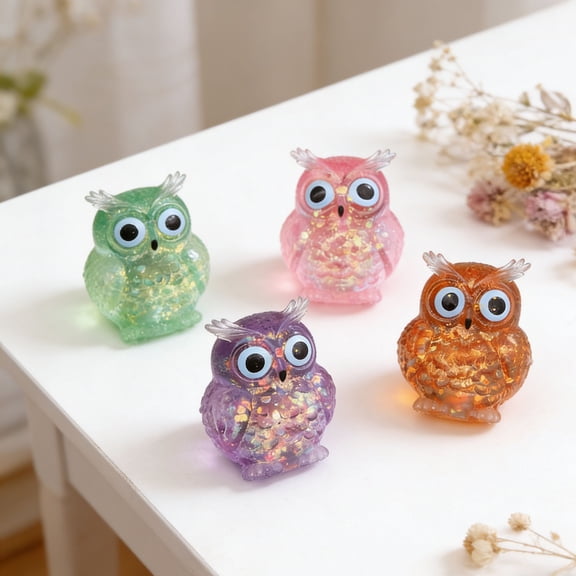 Fufafayo Owl FidgetToyFor Stress Relief, Kawaii Glitter Slow Rising SquishyToy, Soft TPR Anxiety ReliefToyForKidsAdults, Malti Candy SensoryToyFor Office Home
