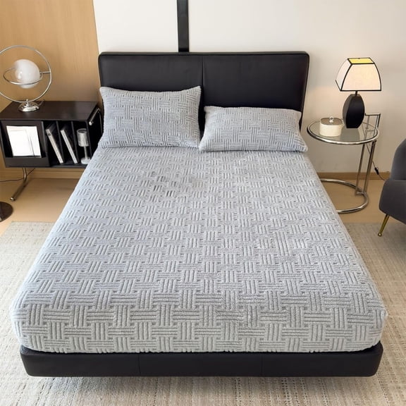Fufafayo Plush Mattress Cover, Fitted Sheet, Winter Plush Fitted Sheet, Thickened Milk Velvet Bed Cover, Non-slide Mattress Protector Fleece-lined for Cold Weather, Bedroom, Guest Room