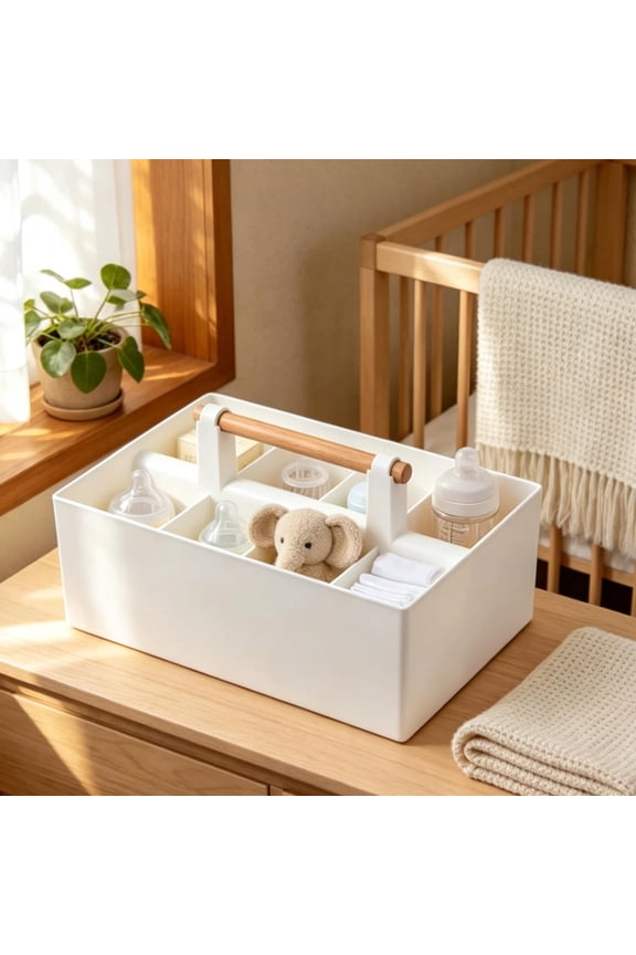Portable Storage Box with Compartments, Desktop Organizer Tray, Multifunctional Little One Maternity Items Caddy, Plastic Divider Box for Nursery Home Office