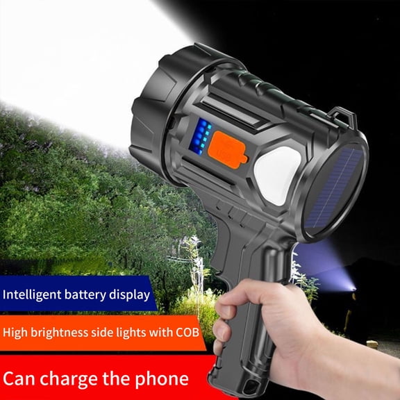 Fufafayo Rechargeable Spotlight Flashlight, Handheld Super Bright LED Searchlight, Solar Powered Outdoor Emergency Light for Camping Hiking Fishing Home