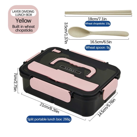 Fufafayo Rectangular Lunch Box Microwaveable Bento Container, Four-Compartment Plastic Food Storage Box, Portable Teen Office Worker Meal Prep Container for Study Work Picnic