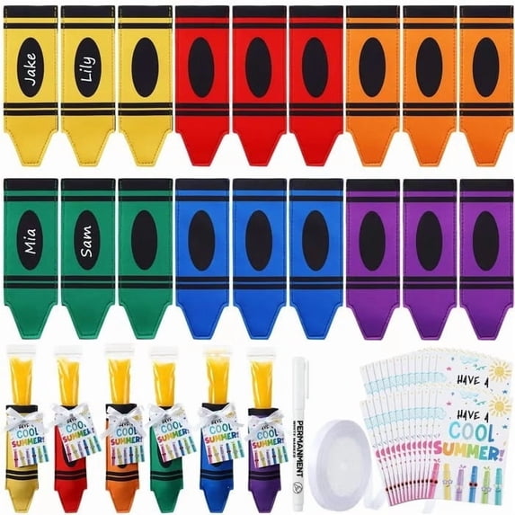 Fufafayo Reusable Crayon Holders, Silicone Ice Sleeves With DIY Tags and Ribbon, Colorful Freezer Popsicle Holders forKidsSummer Treats, Party Favors or Classroom Snacks, Fun Creative Design