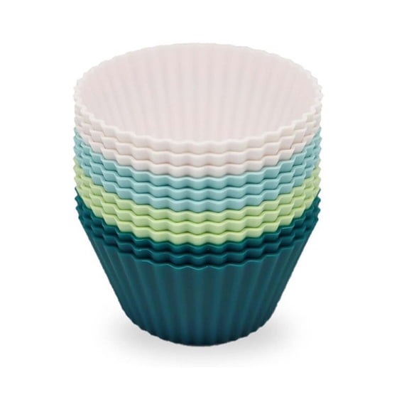 Fufafayo Reusable Silicone Cupcake Liners, Non Stick Baking Molds Muffin Cups for Brownies Snacks, Colorful Kitchen Baking Tools for Oven Microwave, 12PCS