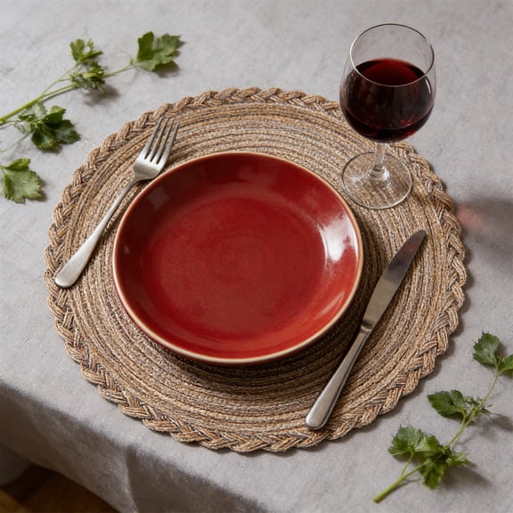 Fufafayo Round Placemat Woven, Round Placemat Woven Placemats, Washable Heat Resistant Table Mats for Dining Table, Kitchen Table Mats for Home, Restaurant, Party, Place Setting