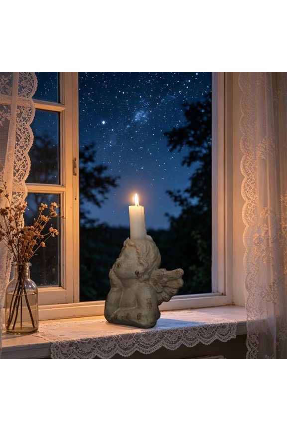 Rustics White Distressed Angel Cherub Candle Holders Vintage Cupids Statue Tealight Candlestick for Wedding Table Prayer Home Decor Gift