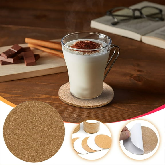 Fufafayo Self-adhesive Cork Mat, Self-adhesive Cork Mat, Tea Cup Non-slip Bottom Mat with Ceramic Base, Round Cork Coaster for Tables, Desks, Countertops, Heat Resistant, Surface Protection
