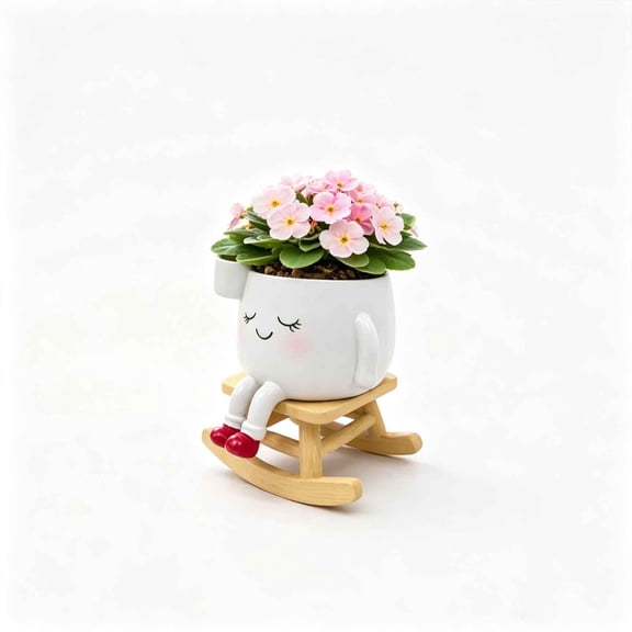 Fufafayo Smiling Rocking Chair Planter Resin Pot, Cute Character Planter for Succulents, Desktop Flower Pot Decorative Organizer for Home, Balcony or Garden, Charming Reading Relaxation Style