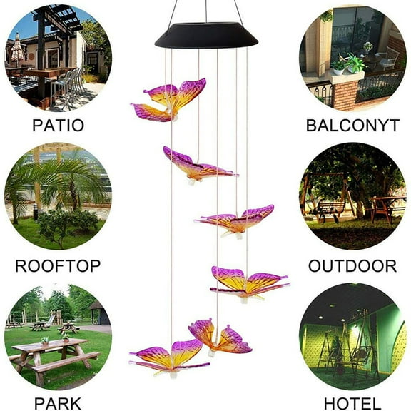 Fufafayo Solar Wind Chime Lamp, Color Changing Outdoor Wind Chime Light, LED Garden Wind Chime for Patio, Solar Powered Wind Chime for Yard, Hanging Wind Chime Lamp for Porch, Rainbow Wind Chime
