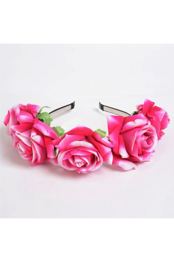 Valentine's Day Floral Hair Garland, Wedding Flower Crown, Stretchy Velvet Rose Headband for Women, Festival Party Hair Accessories, Bohemian Bridal Shower Decor