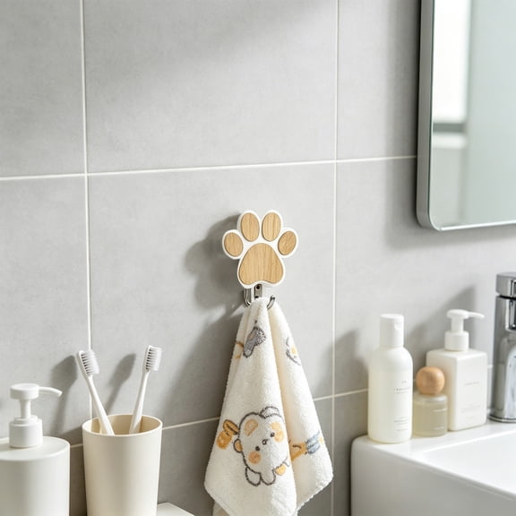Fufafayo Wooden Paw Print Wall Hook Dog Leash Hanger Decorative Pet Supply Organizer for Entryway Mudroom Hallway Closet