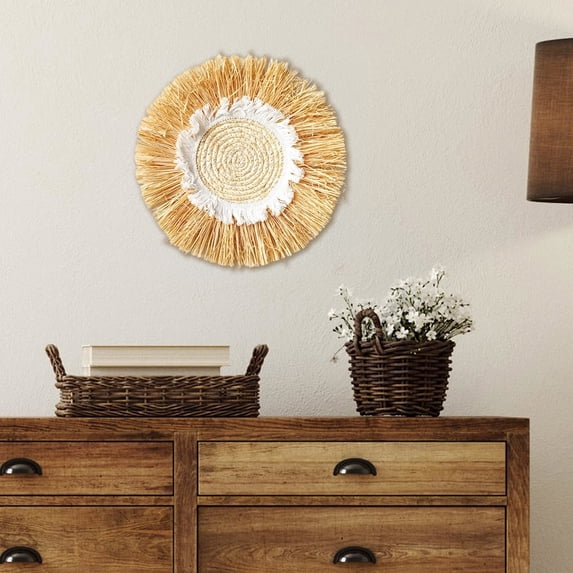 Fufafayo Woven Wall Decorations Bohemian Style Round Decorative Wall Hanging for Bedroom Dining Room, Natural Handmade Wall Hanging Accessory for Living Room Entryway