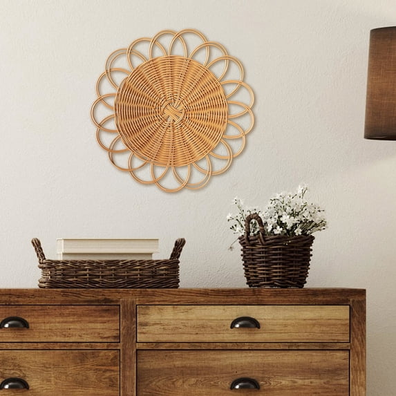 Fufafayo Woven Wall Decorations Bohemian Style Round Decorative Wall Hanging for Bedroom Dining Room, Natural Handmade Wall Hanging Accessory for Living Room Entryway