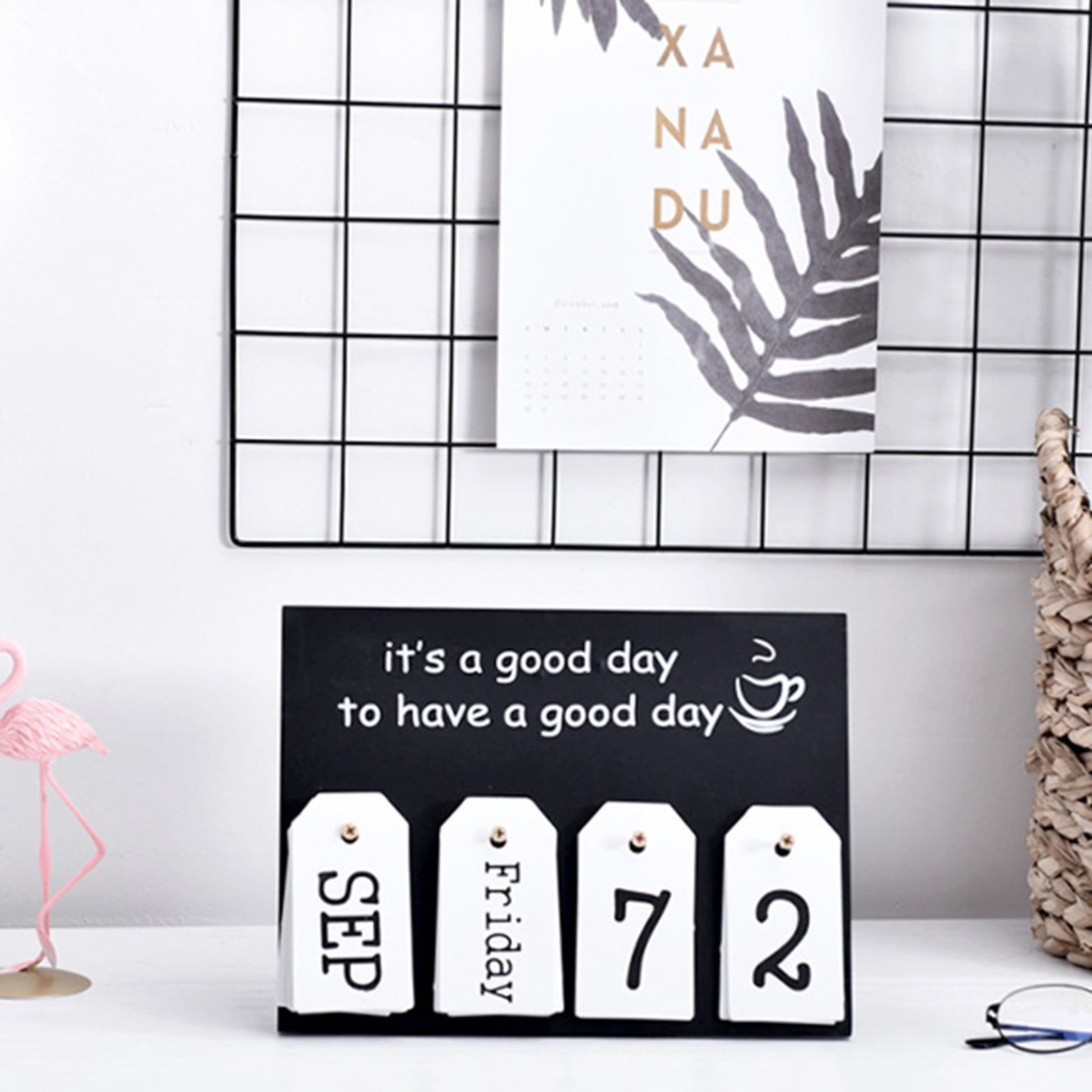 Wooden Block Perpetual Calendar – Black & White, Desk Organizer For Office/Home (Day/Week/Month)