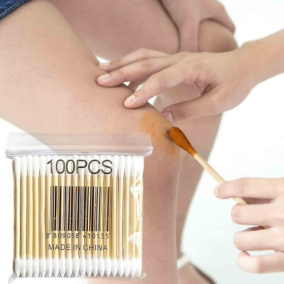 Fufafayo under $5 Bamboo Cotton Swabs 100 Count, Cotton Swabs with Wooden Sticks, Double Tipped Cotton Buds for Ears, Makeup, Daily Cleaning
