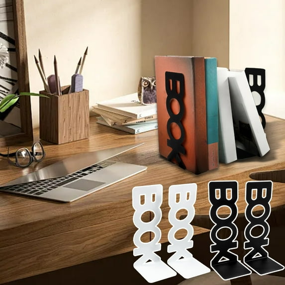 Fufafayo under $5 Book Ends, Heavy Duty Metal Book Storage for Books CDs, Nonskid Art Decorative Metal Bookends for Home Office Study Book Shelf