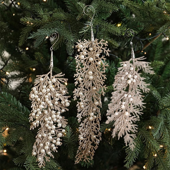Fufafayo under $5 Glitter Christmas Decoration, Christmas Leaves Hanging Ornaments for Winter Festival Party Home Decor