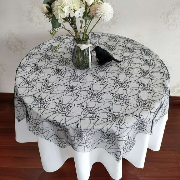 Fufafayo under $5 Gothic Scary Spiders Lace Tablecloth, Spooky Black Bat Spider Web Halloween Party Decor Table Cover for Home Party Dining Table