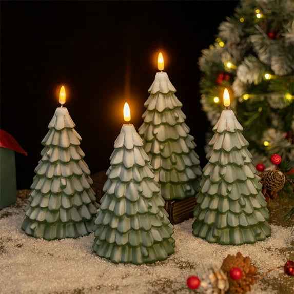 Fufafayo under $5 Green Christmas Tree Shaped Flickering Flameless Candles, Battery-powered Christmas Tree Candles, Set of 2
