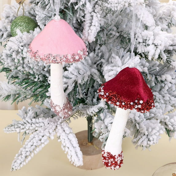 Fufafayo under $5 Mushroom Christmas Ornaments, Set of 2, Hanging Glitter Christmas Tree Holiday Decorations, Gift for Mushroom Lovers