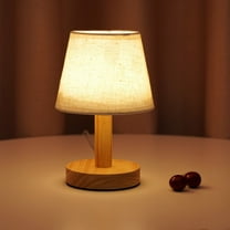 Fufafayo under $5 Small Bedside Table Lamp, Wooden Bedroom Lamp with Linen Shade, Mini Desk Night Light for Bedroom, Living Room