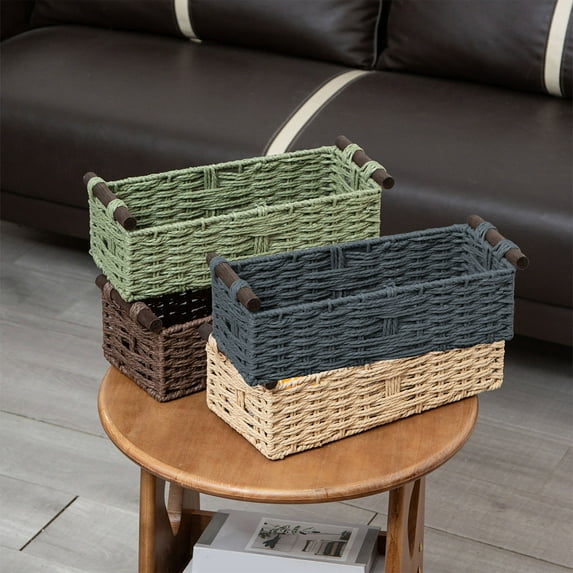 Fufafayo under $5 Toilet Paper Baskets for Organizing,Paper Rope Wicker Storage Basket with Handle, Bathroom Basket for Bedroom, Nursery, Living Room