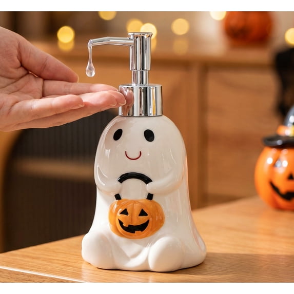 FufuCozy Halloween Soap Dispenser, Ceramic Pumpkin Decor, Seasonal Bathroom Accessory, Static Hand Lotion Pump for Indoor Fall Home Display