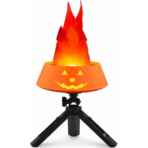 FufuCrick Flame Effect Light, Pumpkin Silhouette Tripod Lamp for Halloween Decor, Static Indoor Ornamental Display for Halloween Party Decorations, Orange