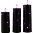 thumbnail image 1 of FufuCrick Flameless Candle, 3-Pack 6 inch LED Purple Flameless Candle for Halloween Decor, Electronic Pillar Light for Halloween Party Decorations, Purple, 1 of 7