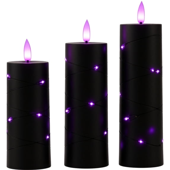 FufuCrick Flameless Candle, 3-Pack 6 inch LED Purple Flameless Candle for Halloween Decor, Electronic Pillar Light for Halloween Party Decorations, Purple