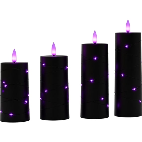 FufuCrick Flameless Candle, 4-Pack 6 inch LED Purple Flameless Candle for Halloween Decor, Electronic Pillar Light for Halloween Party Decorations, Purple