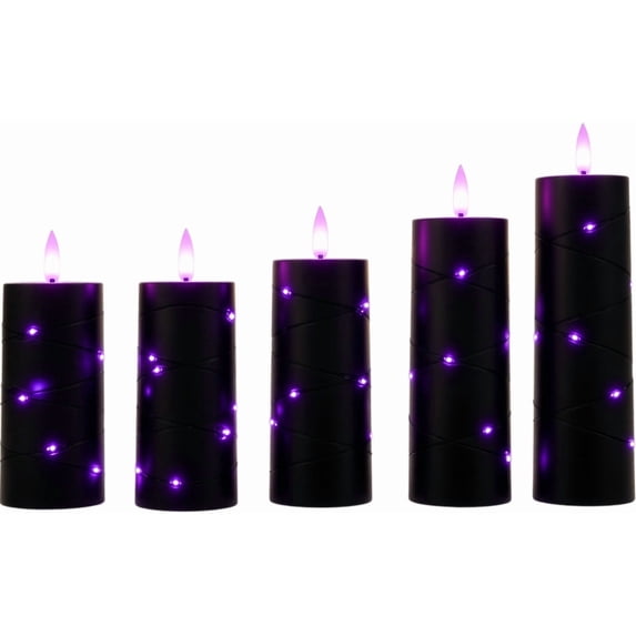 FufuCrick Flameless Candle, 5-Pack 6 inch LED Purple Flameless Candle for Halloween Decor, Electronic Pillar Light for Halloween Party Decorations, Purple