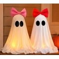 thumbnail image 1 of FufuCrick Ghost Decoration, Cute Tabletop Ghost with Bow for Halloween Decor, Spooky Indoor and Outdoor Ornament for Halloween Party Decorations, Pink, 1 of 8