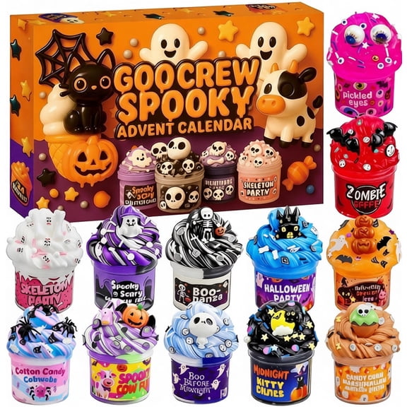 FufuCrick Halloween Slime Advent Calendar, Ghost Skull Slime Halloween Advent Calendar for Halloween Decor, Table Ornament for Halloween Party Decorations, Multicolor