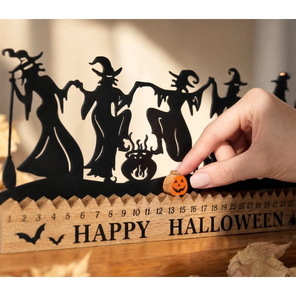 FufuCrick Witch Countdown Halloween Tabletop Decor, Witches Silhouette Countdown for Halloween Decor, Tabletop Prop for Halloween Party Decorations, Black