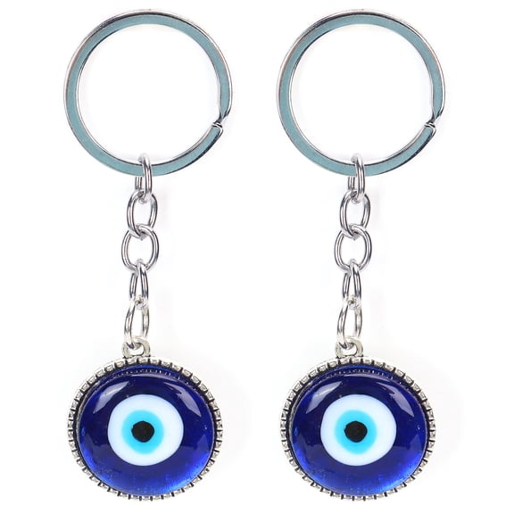 Fugacal 2Pcs Evil Eye Keychain Durable Alloy Coloured Glaze Amulet for Luck Protection,Evil Eye Key Ring,Blue Eye Amulet