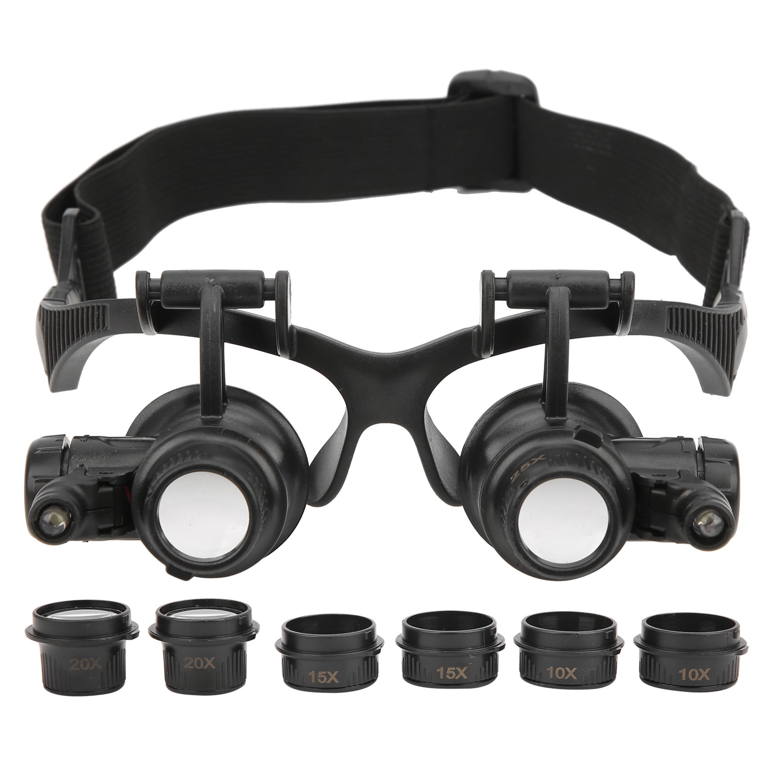 Fugacal Headband Magnifying Glass,10X 15X 20X 25X Magnifier,Jewelry Magnifying Glass With 2 LED Light + 8 Interchangeable Lens 10X 15X 20X 25X