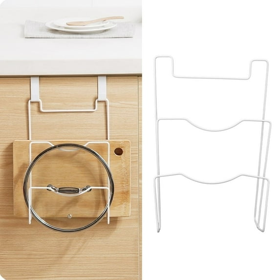 Fugacal Pot Lid Organizer,Pot Lid Holder,Wrought Iron Cabinet Door Mount Pot Lid Organizer Cutting Board Holder Kitchen Cookware Storage