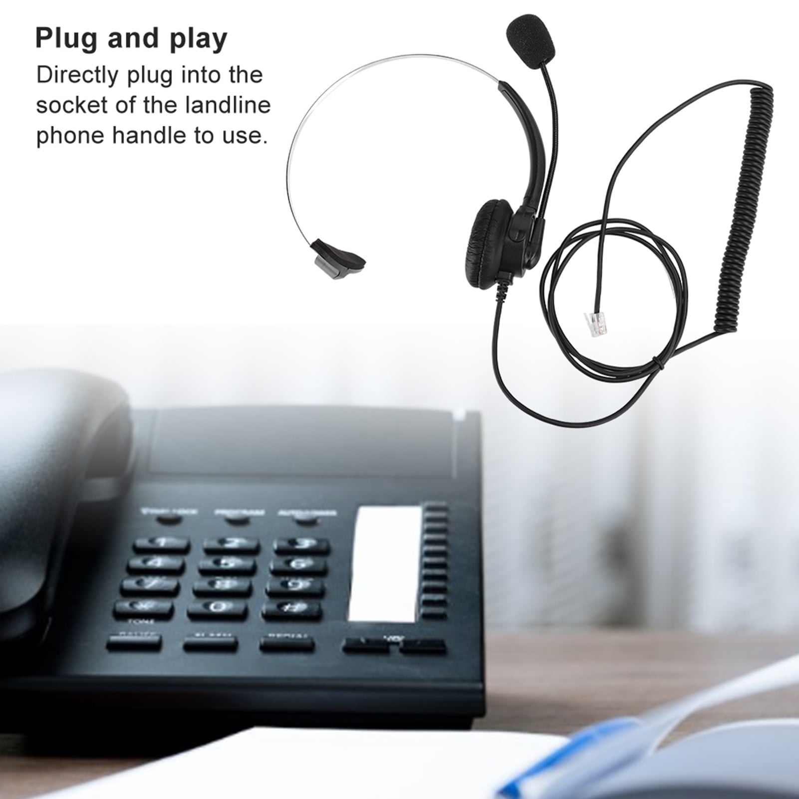Fugacal Telephone Monaural Headset Landline Phone Headphone With
