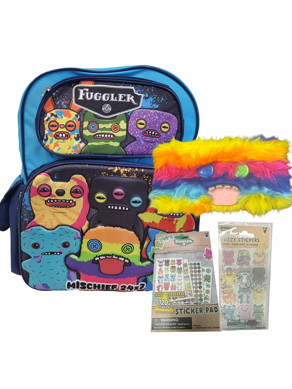 Back to School Bundle - 16" Backpack, Oogah Boogah Pencil Case, Fuzzy Stickers & Sticker Pad