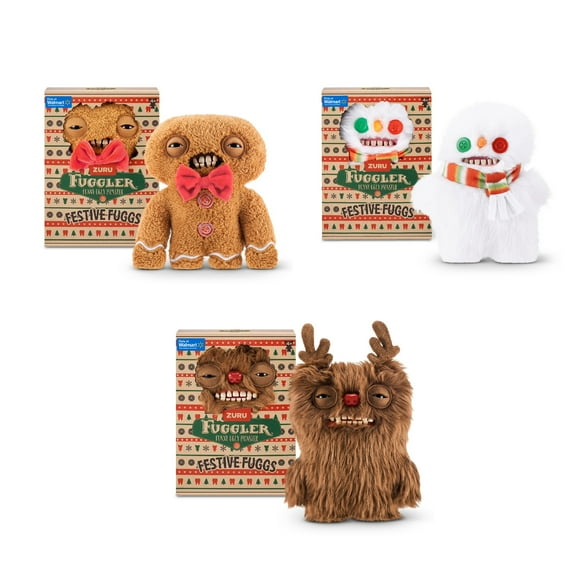 Fuggler Festive Fuggs 9 Plush Bundle  Reindeer, Snowman & Gingerbread Ugly Monster Toys by ZURU