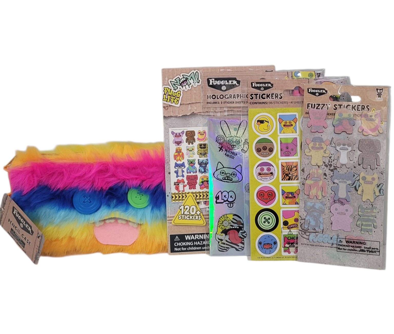 Fuggler Fuzzy Rainbow Striped Pencil Case with 4 Sticker Packs