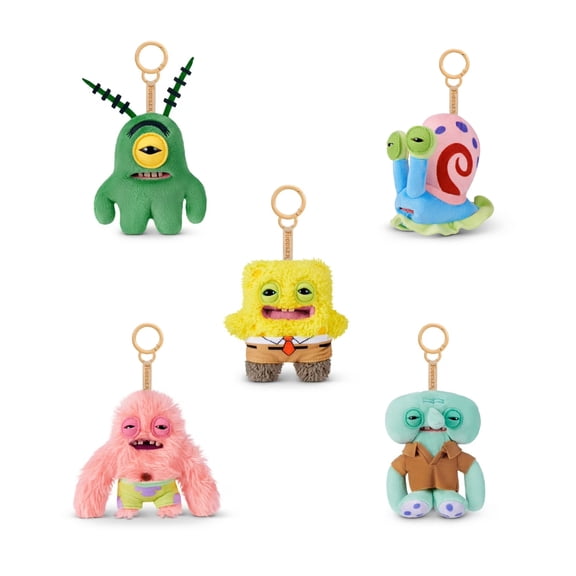 Fuggler SpongeBob 5-Inch Plush Keyring Spongebob Squarepants, Gary The Snail, Patrick Star, Sheldon Plankton, and Squidward Funny Ugly Monster Stuffed Animal