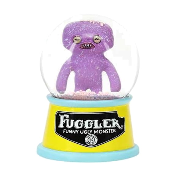 Fugglers Figure in Mini Snow Globe - Purple Squidge with Pink Falling Snow