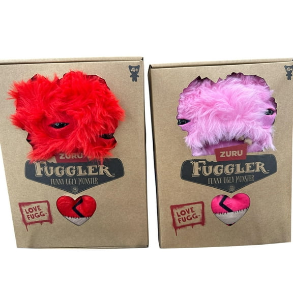 Fugglers LOVE Fugg gift for Valentine's Day Plush Stuffed Animal Funny Ugly Monster - RED & PINK SET