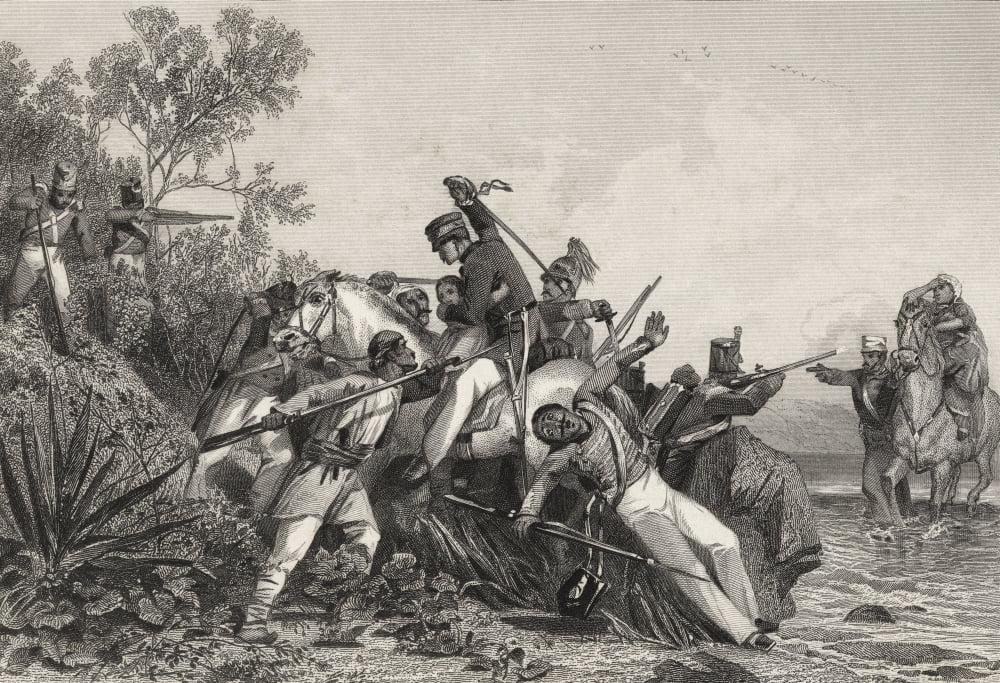 Fugitive British Officers And Their Families Attacked By Mutineers From The History Of The Indian Mutiny Published 1858 Canvas Art - Ken Welsh Design Pics (36 x 24)
