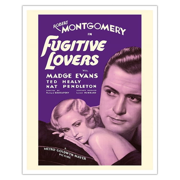 Fugitive Lovers - Starring Robert Montgomery & Madge Evans - Vintage Film Movie Poster c.1934 - Fine Art Matte Paper Print (Unframed) 16x20in