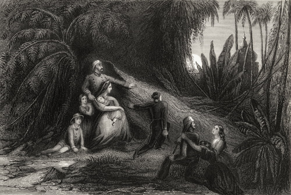 Fugitive Officers With Their Families Concealing Themselves In The Jungle From The History Of The Indian Mutiny Published 1858 Canvas Art - Ken Welsh Design Pics (18 x 12)