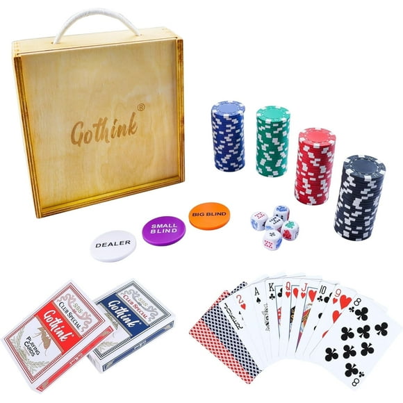 Fugocen Classic Poker Chip Starter Game Set, 100 Professional Chips, 2 Decks, 5 Dice, 3 Buttons